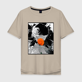 Мужская футболка хлопок Oversize с принтом Моб Психо 100 с цветком в рамке 3 сезон в Белгороде, 100% хлопок | свободный крой, круглый ворот, “спинка” длиннее передней части | Тематика изображения на принте: anime | mob | psycho | аниме | манга | моб психо | сто
