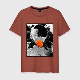 Мужская футболка хлопок с принтом Моб Психо 100 с цветком в рамке 3 сезон в Екатеринбурге, 100% хлопок | прямой крой, круглый вырез горловины, длина до линии бедер, слегка спущенное плечо. | anime | mob | psycho | аниме | манга | моб психо | сто