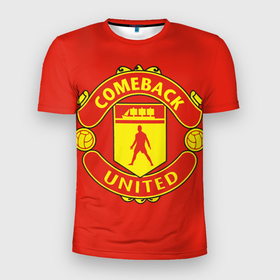 Мужская футболка 3D Slim с принтом Камбек Юнайтед это Манчестер юнайтед в Тюмени, 100% полиэстер с улучшенными характеристиками | приталенный силуэт, круглая горловина, широкие плечи, сужается к линии бедра | 7 | cristiano | manchester united | mu | ronaldo | криштиану рональдо | мю | футбол