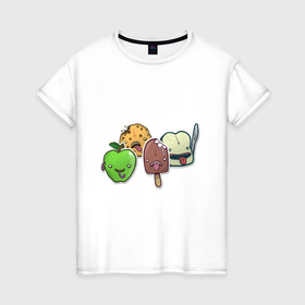 Женская футболка хлопок с принтом протест еды , 100% хлопок | прямой крой, круглый вырез горловины, длина до линии бедер, слегка спущенное плечо | граффити | еда | зомби | мультик | рисунок