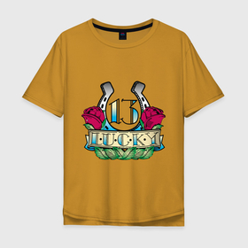 Мужская футболка хлопок Oversize с принтом Lucky 13 в Курске, 100% хлопок | свободный крой, круглый ворот, “спинка” длиннее передней части | 13 | luck | oldschool | олдскул | татту | удача