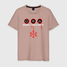 Мужская футболка хлопок с принтом Новогодние стражи , 100% хлопок | прямой крой, круглый вырез горловины, длина до линии бедер, слегка спущенное плечо. | игра | кальмар | кровь | снежинка | стражи