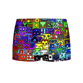 Мужские трусы 3D с принтом GEOMETRY DASH ВСЕ СКИНЫ в Белгороде, 50% хлопок, 50% полиэстер | классическая посадка, на поясе мягкая тканевая резинка | Тематика изображения на принте: 2d игра | geometry dash | mobile game | robtop | space | геометри даш | космос | кубики | кубы | мобильная игра | неон