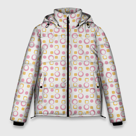 Мужская зимняя куртка 3D с принтом Векторные круги в Тюмени, верх — 100% полиэстер; подкладка — 100% полиэстер; утеплитель — 100% полиэстер | длина ниже бедра, свободный силуэт Оверсайз. Есть воротник-стойка, отстегивающийся капюшон и ветрозащитная планка. 

Боковые карманы с листочкой на кнопках и внутренний карман на молнии. | арт | белый | вектор | векторная фигура | векторные фигуры | векторный рисунок | геометрическая фигура | геометрические фигуры | жёлтый | квадрат | круг | круги | мягкий квадрат | рисунок | розовый