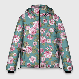 Мужская зимняя куртка 3D с принтом Поле розовых цветов в Тюмени, верх — 100% полиэстер; подкладка — 100% полиэстер; утеплитель — 100% полиэстер | длина ниже бедра, свободный силуэт Оверсайз. Есть воротник-стойка, отстегивающийся капюшон и ветрозащитная планка. 

Боковые карманы с листочкой на кнопках и внутренний карман на молнии. | арт | колокольчик | кусты роз | рисунок | роза | розовая роза | розовые колокольчики | розовые розы | розовые цветы | розовый колокольчик | розовый цветок | розы | цветок | цветы | яркие цветы