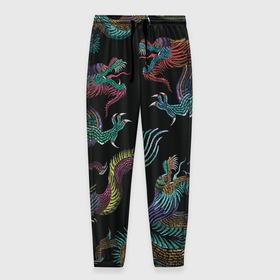 Мужские брюки 3D с принтом Цветные драконы в Екатеринбурге, 100% полиэстер | манжеты по низу, эластичный пояс регулируется шнурком, по бокам два кармана без застежек, внутренняя часть кармана из мелкой сетки | драконы | иллюстрация | китай | китайские драконы | рисунок