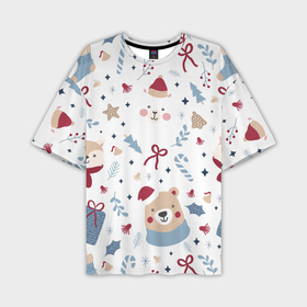 Мужская футболка OVERSIZE 3D с принтом Забавный Новый Год в Курске,  |  | 2022 | детское | животные | забавный | зверята | лама | медведь | новый год | носки | смешные | узор