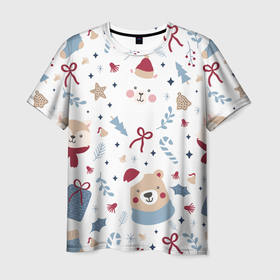 Мужская футболка 3D с принтом Забавный Новый Год в Петрозаводске, 100% полиэфир | прямой крой, круглый вырез горловины, длина до линии бедер | 2022 | детское | животные | забавный | зверята | лама | медведь | новый год | носки | смешные | узор