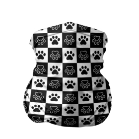 Бандана-труба 3D с принтом Следы на Шахматном Фоне в Санкт-Петербурге, 100% полиэстер, ткань с особыми свойствами — Activecool | плотность 150‒180 г/м2; хорошо тянется, но сохраняет форму | black white | chess | dog | dog pawprints | paws | животное | зверь | лапы | пёс | следы от лап | собака | собачьи следы от лап | хищник | чёрно белое | шахматка | щенок