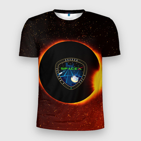 Мужская футболка 3D Slim с принтом SPACE X сингулярность в Рязани, 100% полиэстер с улучшенными характеристиками | приталенный силуэт, круглая горловина, широкие плечи, сужается к линии бедра | астрономия | галактика | горизонтсобытий | илонмаск | космос | марс | ракета | сингулярность | чёрнаядыра
