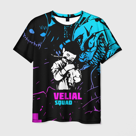 Мужская футболка 3D с принтом Velial Squad neon в Белгороде, 100% полиэфир | прямой крой, круглый вырез горловины, длина до линии бедер | pharaoh | velial | velial squad | velialsquad | велиал сквад | глубина | реакция | рэп