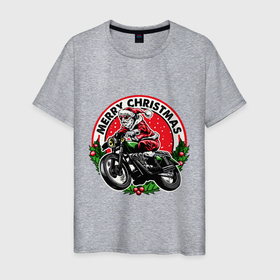Мужская футболка хлопок с принтом Santa Bikеr в Тюмени, 100% хлопок | прямой крой, круглый вырез горловины, длина до линии бедер, слегка спущенное плечо. | bike | biker | merry christmas | moto | santa | байк | байкер | мерри кристмас | мотоцикл | новый год | санта