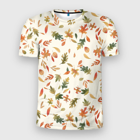 Мужская футболка 3D Slim с принтом Тёплая осень в Тюмени, 100% полиэстер с улучшенными характеристиками | приталенный силуэт, круглая горловина, широкие плечи, сужается к линии бедра | арт | дерево | листок | листья | листья дерева | листья деревьев | осень | рисунок