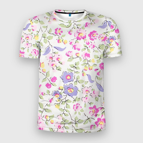 Мужская футболка 3D Slim с принтом Яркие весенние цветы в Петрозаводске, 100% полиэстер с улучшенными характеристиками | приталенный силуэт, круглая горловина, широкие плечи, сужается к линии бедра | арт | весенние цветы | весна | рисунок | цветок | цветы | яркие цветы | яркий цветок