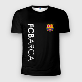 Мужская футболка 3D Slim с принтом FC BARCA BLACK STYLE в Тюмени, 100% полиэстер с улучшенными характеристиками | приталенный силуэт, круглая горловина, широкие плечи, сужается к линии бедра | barca | barcelona | fc barca | барка | барселона