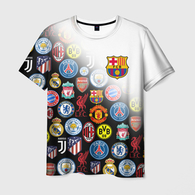 Мужская футболка 3D с принтом FC BARCELONA LOGOBOMBING в Тюмени, 100% полиэфир | прямой крой, круглый вырез горловины, длина до линии бедер | barca | barcelona | fc barca | барка | барселона