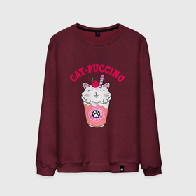 Мужской свитшот хлопок с принтом Pink CatPuccino , 100% хлопок |  | Тематика изображения на принте: арт | иллюстрация | каппучино | котейка | котенок | кофе | кошечка | трубочка