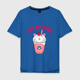 Мужская футболка хлопок Oversize с принтом Pink CatPuccino в Санкт-Петербурге, 100% хлопок | свободный крой, круглый ворот, “спинка” длиннее передней части | арт | иллюстрация | каппучино | котейка | котенок | кофе | кошечка | трубочка