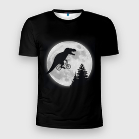 Мужская футболка 3D Slim с принтом T REX НА ЛУНЕ в Кировске, 100% полиэстер с улучшенными характеристиками | приталенный силуэт, круглая горловина, широкие плечи, сужается к линии бедра | bicycle | bike | fly | moon | rex | trex | tyrannosaur | бикукле | динозаврик | животные | летающий динозавр | луна | на велосипеде на фоне луны | ночной пейзаж | палеонтология | пародия | полёт | прикол | т рекс