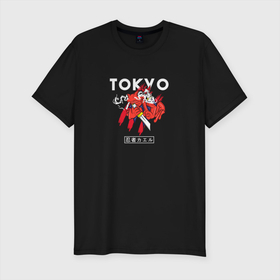 Мужская футболка хлопок Slim с принтом TOKYO STYLE в Белгороде, 92% хлопок, 8% лайкра | приталенный силуэт, круглый вырез ворота, длина до линии бедра, короткий рукав | Тематика изображения на принте: tokyo | дракон | токио | япония | японцы