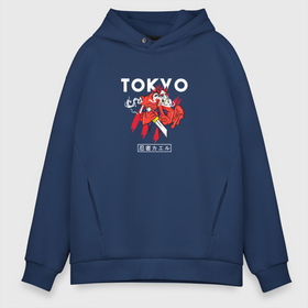 Мужское худи Oversize хлопок с принтом TOKYO STYLE в Кировске, френч-терри — 70% хлопок, 30% полиэстер. Мягкий теплый начес внутри —100% хлопок | боковые карманы, эластичные манжеты и нижняя кромка, капюшон на магнитной кнопке | tokyo | дракон | токио | япония | японцы