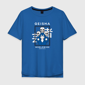 Мужская футболка хлопок Oversize с принтом Гейша   психоделика в Курске, 100% хлопок | свободный крой, круглый ворот, “спинка” длиннее передней части | кимоно | психоделика | скелет | череп | япония | японцы