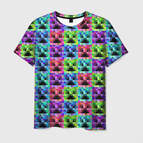 Мужская футболка 3D с принтом МАЙНКРАФТ   MINECRAFT ЦВЕТНЫЕ КРИПЕРЫ в Екатеринбурге, 100% полиэфир | прямой крой, круглый вырез горловины, длина до линии бедер | Тематика изображения на принте: block | creeper | cube | minecraft | pixel | tnt | блок | геометрия | крафт | крипер | кубики | майнкрафт | пиксели | тнт