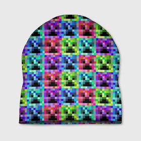 Шапка 3D с принтом МАЙНКРАФТ   MINECRAFT ЦВЕТНЫЕ КРИПЕРЫ в Белгороде, 100% полиэстер | универсальный размер, печать по всей поверхности изделия | block | creeper | cube | minecraft | pixel | tnt | блок | геометрия | крафт | крипер | кубики | майнкрафт | пиксели | тнт