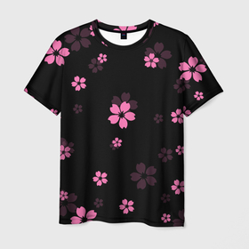 Мужская футболка 3D с принтом САКУРА ВИШНЯ  ЛЕПЕСТКИ в Кировске, 100% полиэфир | прямой крой, круглый вырез горловины, длина до линии бедер | chery | flowers | japan | roses | sakura | вишня | растения | розы | ромашка | сакура | тюльпаны | цветы | цветы сакуры | япония