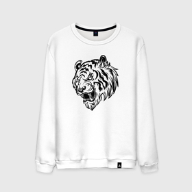 Мужской свитшот хлопок с принтом Тигр черный на белом в Курске, 100% хлопок |  | tiger | год тигра | голова | кошка | крутой | тату | татуировка | тигр | тигренок