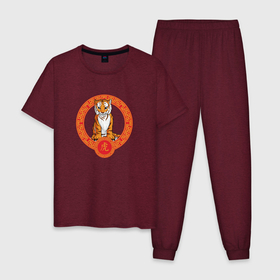 Мужская пижама хлопок с принтом Год тигра по восточному календарю в Екатеринбурге, 100% хлопок | брюки и футболка прямого кроя, без карманов, на брюках мягкая резинка на поясе и по низу штанин
 | tiger | восточный тигр | год тигра | иероглиф тигра | кошка | тигр | тигренок