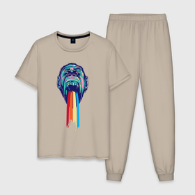 Мужская пижама хлопок с принтом Цветная горилла , 100% хлопок | брюки и футболка прямого кроя, без карманов, на брюках мягкая резинка на поясе и по низу штанин
 | Тематика изображения на принте: colorful | арт | горилла | иллюстрация | король