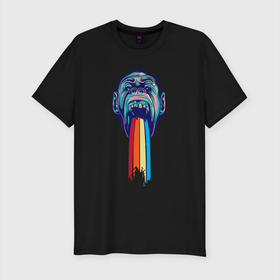 Мужская футболка хлопок Slim с принтом Цветная горилла в Санкт-Петербурге, 92% хлопок, 8% лайкра | приталенный силуэт, круглый вырез ворота, длина до линии бедра, короткий рукав | colorful | арт | горилла | иллюстрация | король