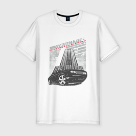 Мужская футболка хлопок Slim с принтом Мой автомир в Тюмени, 92% хлопок, 8% лайкра | приталенный силуэт, круглый вырез ворота, длина до линии бедра, короткий рукав | авто | арт | город | иллюстрация | маслкар | спорткар