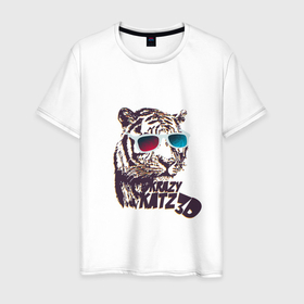 Мужская футболка хлопок с принтом ТриД тигр в Кировске, 100% хлопок | прямой крой, круглый вырез горловины, длина до линии бедер, слегка спущенное плечо. | Тематика изображения на принте: арт | иллюстрация | очки | полосатый | тигр