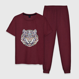 Мужская пижама хлопок с принтом Голова тигра орнамент в Петрозаводске, 100% хлопок | брюки и футболка прямого кроя, без карманов, на брюках мягкая резинка на поясе и по низу штанин
 | tiger | восточный тигр | год тигра | кошка | орнамент | тигр | тигренок