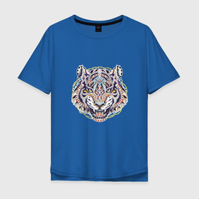 Мужская футболка хлопок Oversize с принтом Голова тигра орнамент , 100% хлопок | свободный крой, круглый ворот, “спинка” длиннее передней части | tiger | восточный тигр | год тигра | кошка | орнамент | тигр | тигренок