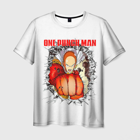 Мужская футболка 3D с принтом Удар сквозь стену One Punch Man в Новосибирске, 100% полиэфир | прямой крой, круглый вырез горловины, длина до линии бедер | hagemanto | one punch man | one punchman | onepunchman | saitama | sensei | аниме | ван панч мен | ванпанчмен | лысый плащ | манга | сайтама | сильнейший человек | учитель | человек одинудар | человек одного удара