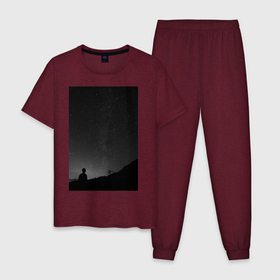 Мужская пижама хлопок с принтом Темное небо в Белгороде, 100% хлопок | брюки и футболка прямого кроя, без карманов, на брюках мягкая резинка на поясе и по низу штанин
 | звездное небо | звезды | ночной пейзаж | ночь | природа