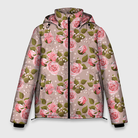 Мужская зимняя куртка 3D с принтом Нежные розовые розы в Тюмени, верх — 100% полиэстер; подкладка — 100% полиэстер; утеплитель — 100% полиэстер | длина ниже бедра, свободный силуэт Оверсайз. Есть воротник-стойка, отстегивающийся капюшон и ветрозащитная планка. 

Боковые карманы с листочкой на кнопках и внутренний карман на молнии. | арт | бутон | бутон розы | бутоны | бутоны роз | бутоны цветов | жемчуг | жемчужины | рисунок | роза | розовая роза | розовые бутоны | розовые розы | розовый бутон | розы | цветок | цветы | яркие цветы