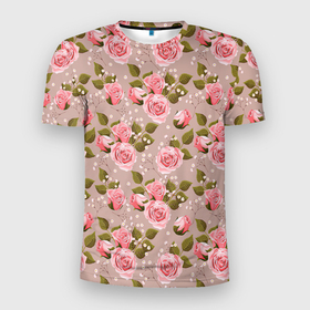Мужская футболка 3D Slim с принтом Нежные розовые розы в Петрозаводске, 100% полиэстер с улучшенными характеристиками | приталенный силуэт, круглая горловина, широкие плечи, сужается к линии бедра | Тематика изображения на принте: арт | бутон | бутон розы | бутоны | бутоны роз | бутоны цветов | жемчуг | жемчужины | рисунок | роза | розовая роза | розовые бутоны | розовые розы | розовый бутон | розы | цветок | цветы | яркие цветы