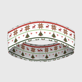 Повязка на голову 3D с принтом узор новогодний Бело красно зеленый в Екатеринбурге,  |  | deer | new year | елка | колокольчики | новый год | олень | растение | снежинка | узор