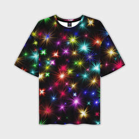 Мужская футболка OVERSIZE 3D с принтом ПРАЗДНИЧНЫЕ ОГОНЬКИ в Белгороде,  |  | christmas | lights | new year | stars | гирлянда | звезды | зима | новый год | огни | праздник | разноцветные | текстура | яркие