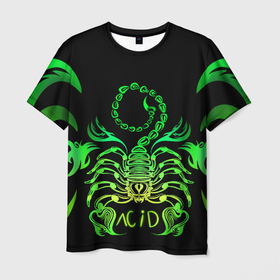 Мужская футболка 3D с принтом Acid scorpion в Санкт-Петербурге, 100% полиэфир | прямой крой, круглый вырез горловины, длина до линии бедер | acid | acid scorpion | scorpion | кислота | кислотный скорпион | неон | неоновые узоры | скорпион | узоры