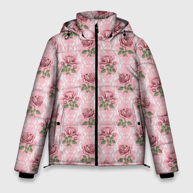 Мужская зимняя куртка 3D с принтом Цветы розовых роз в Тюмени, верх — 100% полиэстер; подкладка — 100% полиэстер; утеплитель — 100% полиэстер | длина ниже бедра, свободный силуэт Оверсайз. Есть воротник-стойка, отстегивающийся капюшон и ветрозащитная планка. 

Боковые карманы с листочкой на кнопках и внутренний карман на молнии. | арт | бутон розы | бутоны роз | рисунок | роза | розовая роза | розовые розы | розовые цветы | розовый | розовый цветок | розы | цветок | цветы | яркие цветы | яркий цветок