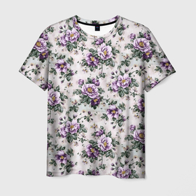 Мужская футболка 3D с принтом Фиолетовое поле цветов в Екатеринбурге, 100% полиэфир | прямой крой, круглый вырез горловины, длина до линии бедер | арт | рисунок | фиолетовые цветы | фиолетовый | фиолетовый цветок | цветок | цветы | яркие цветы | яркий цветок