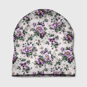 Шапка 3D с принтом Фиолетовое поле цветов в Белгороде, 100% полиэстер | универсальный размер, печать по всей поверхности изделия | арт | рисунок | фиолетовые цветы | фиолетовый | фиолетовый цветок | цветок | цветы | яркие цветы | яркий цветок
