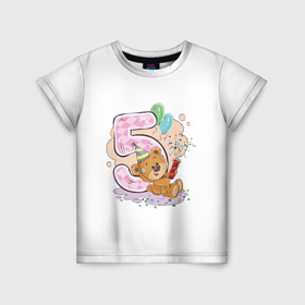 Детская футболка 3D с принтом С днем рождения 5 месяц в Курске, 100% гипоаллергенный полиэфир | прямой крой, круглый вырез горловины, длина до линии бедер, чуть спущенное плечо, ткань немного тянется | девочка | день рождения | дочка | малыш | малышка | мальчик | панда | плюшевый мишка | подарок | сын
