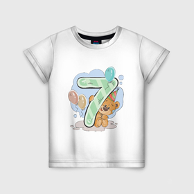 Детская футболка 3D с принтом С днем рождения 7 месяц в Белгороде, 100% гипоаллергенный полиэфир | прямой крой, круглый вырез горловины, длина до линии бедер, чуть спущенное плечо, ткань немного тянется | девочка | день рождения | дочка | малыш | малышка | мальчик | панда | плюшевый мишка | подарок | сын