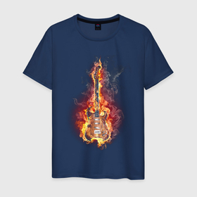 Мужская футболка хлопок с принтом Burning guitar в Курске, 100% хлопок | прямой крой, круглый вырез горловины, длина до линии бедер, слегка спущенное плечо. | гитара | музыка | огонь | пламя | рок